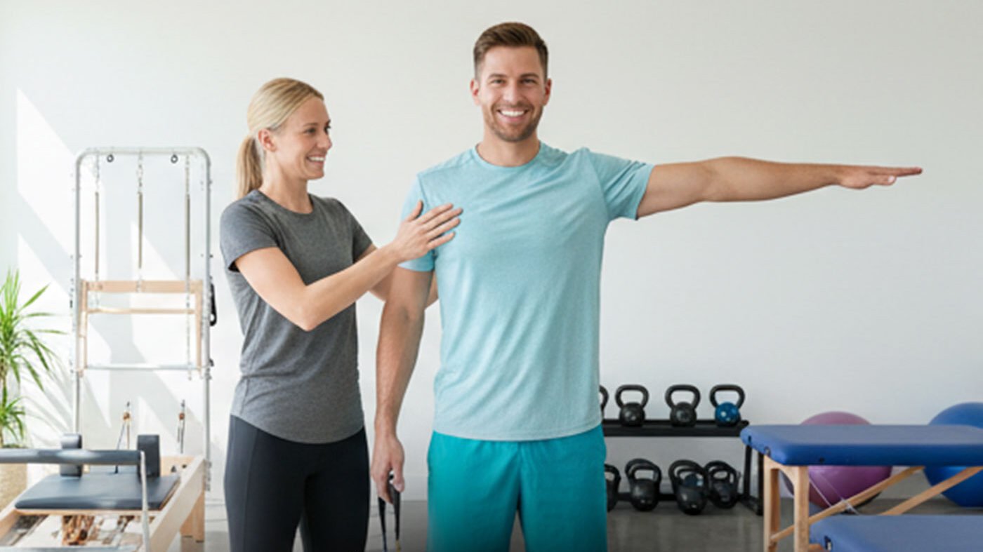 Physiotherapist guiding a client through mobility exercises at Triangle Physiotherapy Oakville